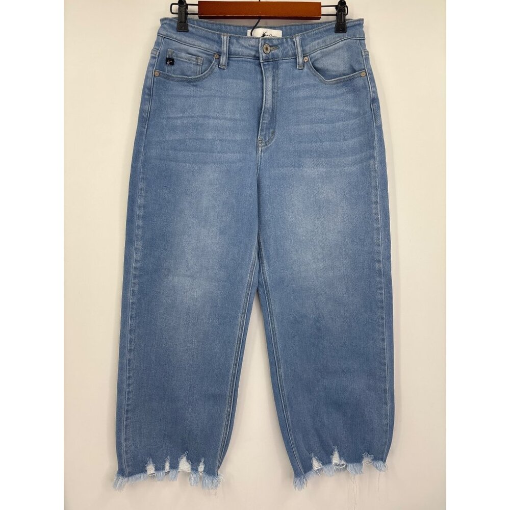 Kancan High Rise Waist Wide Leg Raw Hem Crop Jean Stretch Sz 11/29